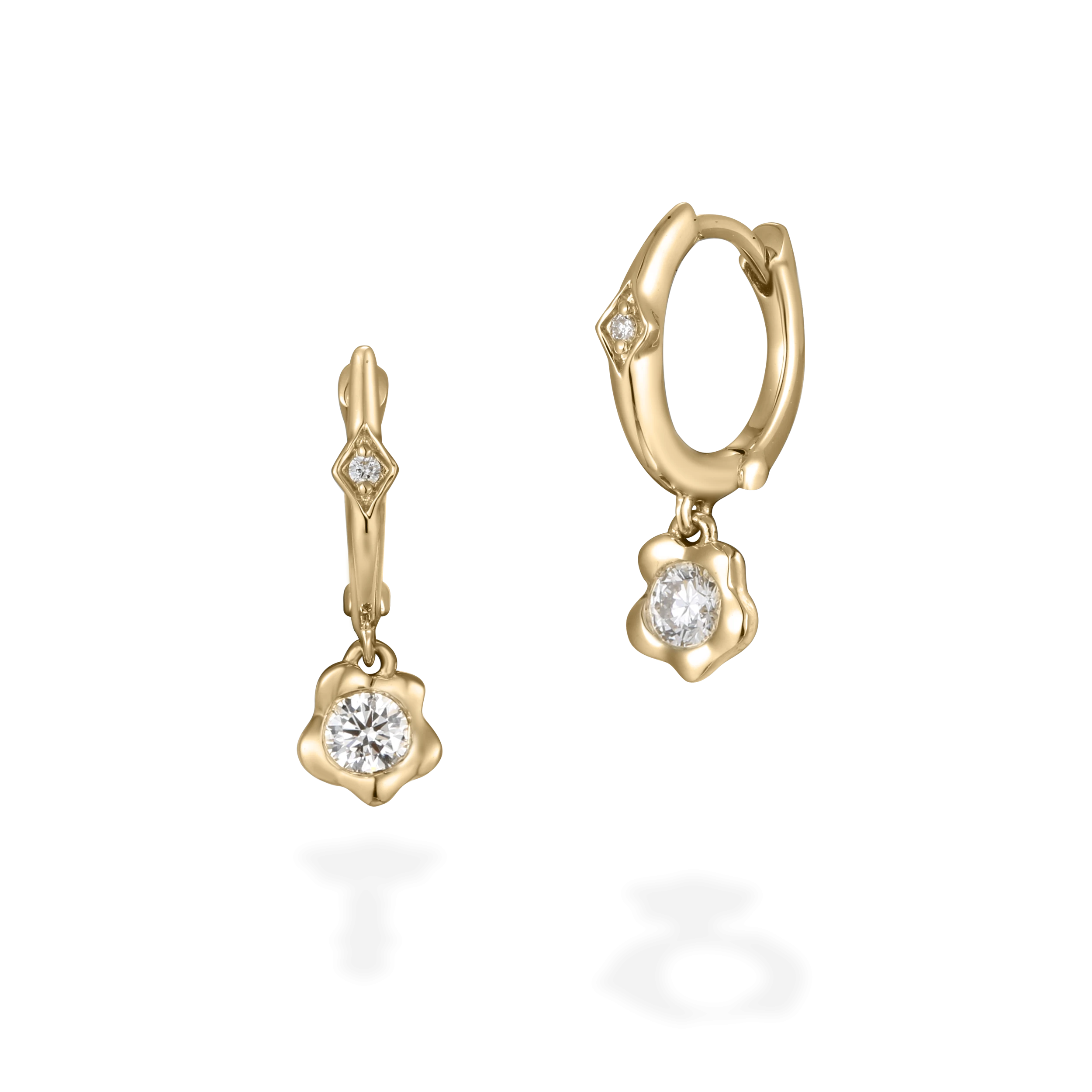 Melted gold diamond hoop earrings 7mm